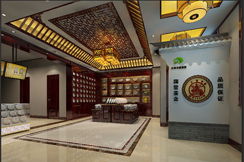 兰州古朴典雅的中式茶叶店大堂设计效果图